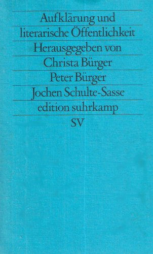 Stock image for Aufklrung und literarische ffentlichkeit. mit Beitr. von Reinhart Meyer . Hrsg. von Christa Brger, Peter Brger u. Jochen Schulte-Sasse / Edition Suhrkamp ; 1040= N.F., Bd. 40; Hefte fr Kritische Literaturwissenschaft ; 2 for sale by BBB-Internetbuchantiquariat