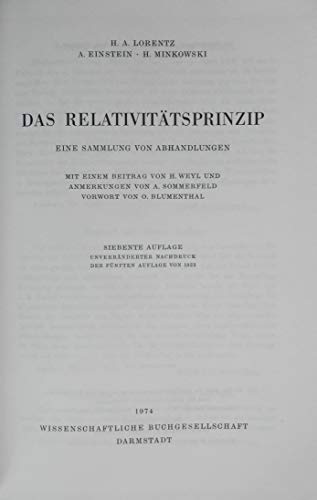 Stock image for Das Relativittsprinzip: Eine Sammlung von Abhandlungen for sale by gearbooks