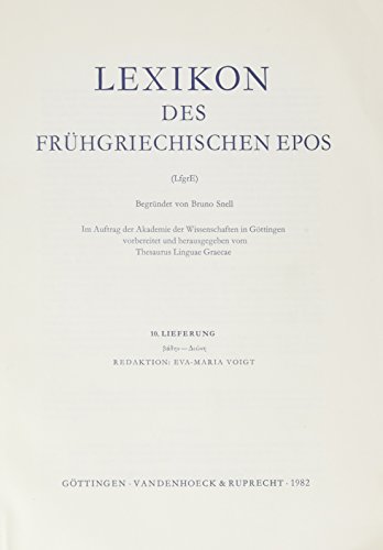 Stock image for Lexikon des fruhgriechischen Epos Lfg. 10: badhn - Diwnh (Lexikon des fruhgriechischen Epos. Ausgabe in Lieferungen) [Soft Cover ] for sale by booksXpress