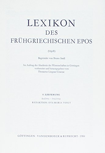 9783525255100: Lexikon Des Fruhgriechischen Epos Lfg. 11: Diwxipph - Epamuntwr (Lexikon Des Fruhgriechischen Epos. Ausgabe in Lieferung)