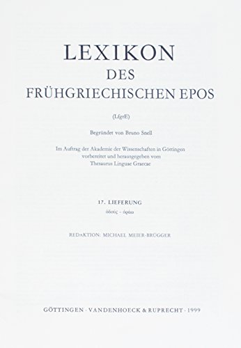 Stock image for Lexikon des fruhgriechischen Epos Lfg. 17: odous - oraw (Lexikon des fruhgriechischen Epos. Ausgabe in Lieferungen) [Soft Cover ] for sale by booksXpress