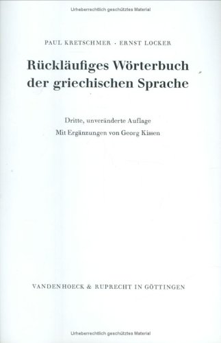 9783525261040: Rucklaufiges Worterbuch Der Griechischen Sprache (Gottingische Gelehrte Anzeigen)