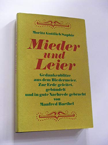 Imagen de archivo de Mieder und Leier. Gedankenblitze aus dem Biedermeier . a la venta por Antiquariat Nam, UstId: DE164665634