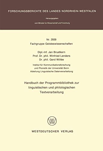 9783531029399: Handbuch Der Programmbibliothek Zur Linguistischen Und Philologischen Textverarbeitung: 2939 (Fachgruppe Geisteswissenschaften)