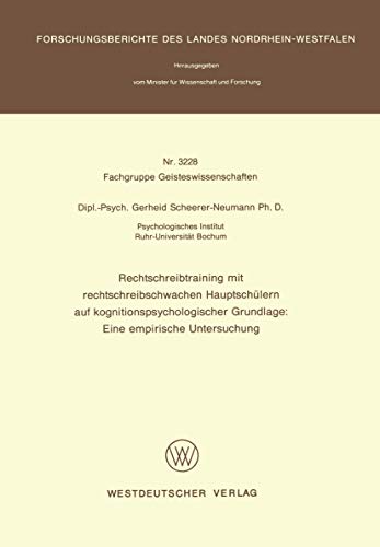 Beispielbild fr Rechtschreibtraining Mit Rechtschreibschwachen Hauptschlern Auf Kognitionspsychologischer Grundlage: Eine Empirische Untersuchung. Fachgruppe Geisteswissenschaften zum Verkauf von Blackwell's