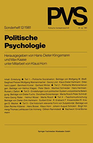 Politische Psychologie. Politische Vierteljahresschrift. - Deutsche Vereinigung für Politische Wissenschaft