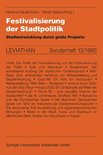 Imagen de archivo de Festivalisierung Der Stadtpolitik: Stadtentwicklung Durch Grosse Projekte a la venta por Chiron Media