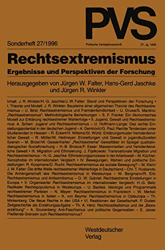 Politische Vierteljahresschrift (PVS), Sonderh.27, Rechtsextremismus (Politische Vierteljahresschrift Sonderhefte) - Jaschke, Hans-Gerd, Falter, Jürgen W.