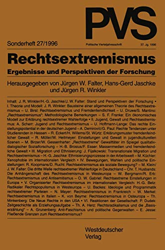 Imagen de archivo de Politische Vierteljahresschrift (PVS), Sonderh.27, Rechtsextremismus (Politische Vierteljahresschrift Sonderhefte) a la venta por medimops