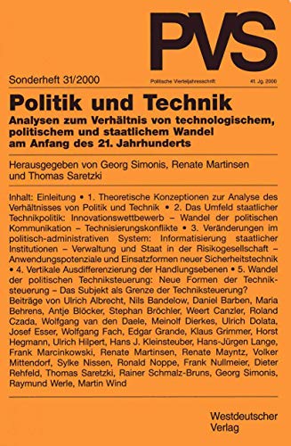 Beispielbild fr Politische Vierteljahresschrift (PVS), Sonderh.31, Politik und Technik zum Verkauf von medimops