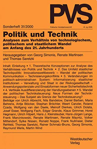 Stock image for Politische Vierteljahresschrift (PVS), Sonderh.31, Politik und Technik for sale by medimops