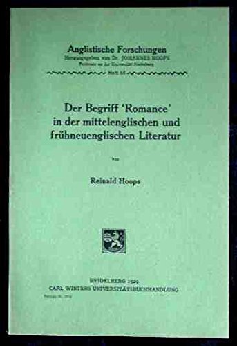 Beispielbild fr Der Begriff "Romance" in der mittelenglischen und frhneuenglischen Literatur. zum Verkauf von Versandantiquariat Felix Mcke