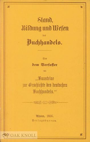 Imagen de archivo de Stand, Bildung und Wesen des Buchhandels a la venta por Hammer Mountain Book Halls, ABAA
