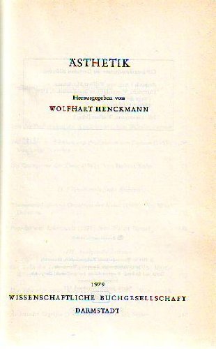Beispielbild fr A sthetik (Wege der Forschung ; Bd. 31) (German Edition) zum Verkauf von Midtown Scholar Bookstore