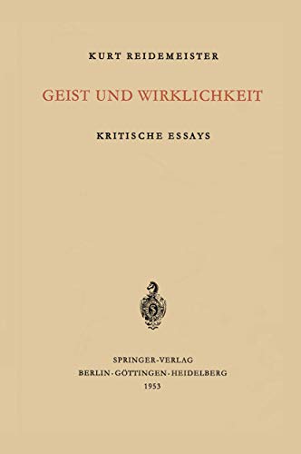 Beispielbild fr Geist und Wirklichkeit. Kritische Essays (German Edition) zum Verkauf von Zubal-Books, Since 1961