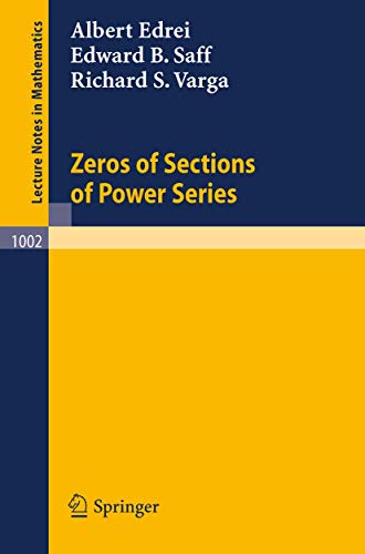 Beispielbild fr Zeros of Sections of Power Series zum Verkauf von Buchpark