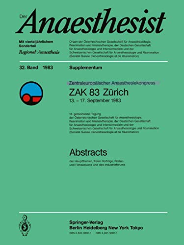 Stock image for Zentraleuropoischer Anaesthesiekongress Zak 83 Zurich: 13. 17. September 1983 for sale by Chiron Media