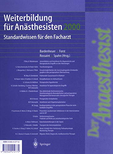 9783540412779: Weiterbildung fr Ansthesisten 2000: Standardwissen fr den Facharzt (German Edition)