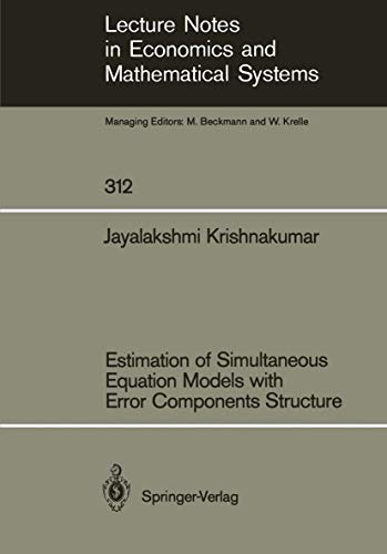 Imagen de archivo de Estimation of simultaneous Equation Models with Error Components Structure a la venta por Ganymed - Wissenschaftliches Antiquariat