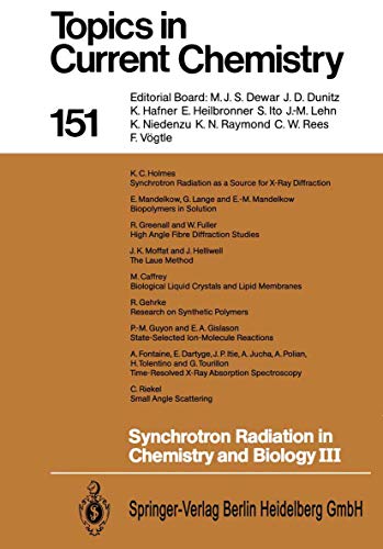 Imagen de archivo de Synchrotron Radiation in Chemistry and Biology III (Topics in Current Chemistry) a la venta por Zubal-Books, Since 1961