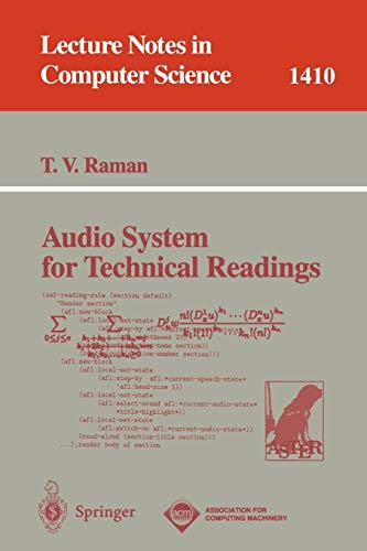 9783540655152: Audio System for Technical Readings: 1410 (Lecture Notes in Computer Science)