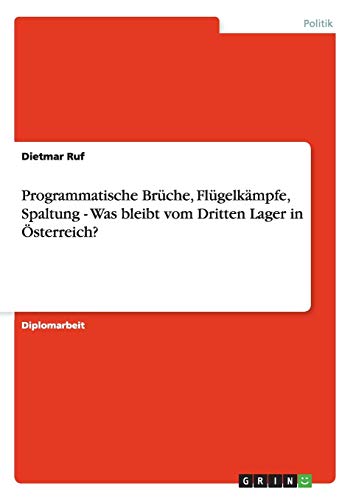 Imagen de archivo de Programmatische Brche, Flgelkmpfe, Spaltung - Was bleibt vom Dritten Lager in sterreich (German Edition) a la venta por Mispah books