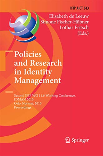 Stock image for Policies and Research in Identity Management: Second IFIP. for sale by Books Puddle