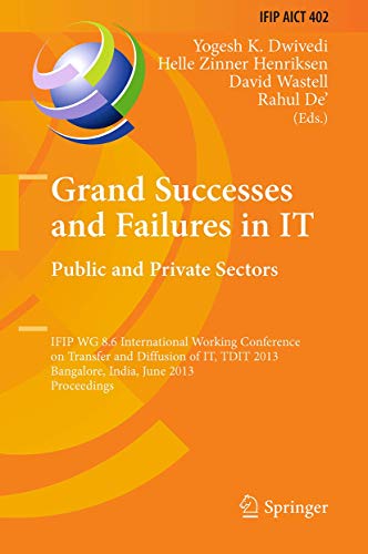 Beispielbild fr Grand Successes and Failures in It: Public and Private Sectors: Ifip Wg 8.6 International Conference on Transfer and Diffusion of It, Tdit 2013 zum Verkauf von Revaluation Books