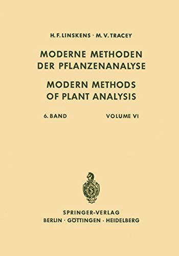 Beispielbild fr Modern Methods of Plant Analysis / Moderne Methoden der Pflanzenanalyse (Modern Methods of Plant Analysis Moderne Methoden der Pflanzenanalyse, 6) (German Edition) zum Verkauf von Lucky's Textbooks