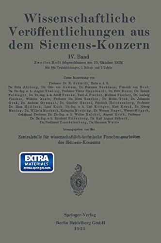 Stock image for Wissenschaftliche Verffentlichungen aus dem Siemens-Konzern: IV. Band. Zweites Heft (German Edition) for sale by Lucky's Textbooks