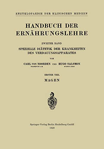 9783662342787: Handbuch Der Ernahrungslehre: Spezielle Diatetik Der Krankheiten Des Verdauungsapparates (Enzyklopaedie der Klinischen Medizin)
