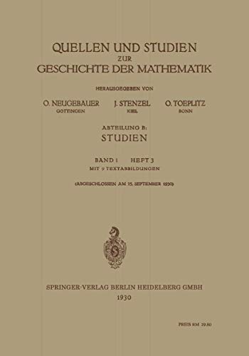 Beispielbild fr Quellen Und Studien Zur Geschichte Der Mathematik zum Verkauf von Chiron Media