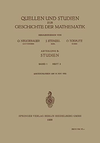 Beispielbild fr Quellen Und Studien Zur Geschichte Der Mathematik: Abteilung B: Studien zum Verkauf von Chiron Media