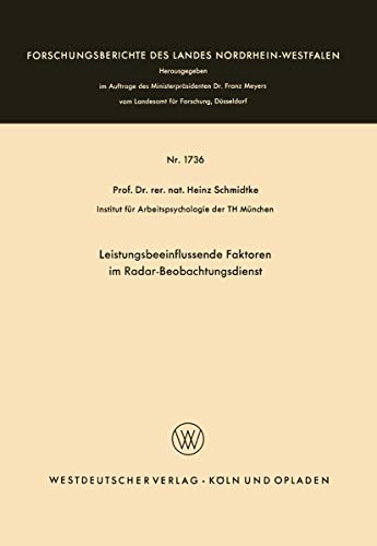 9783663007517: Leistungsbeeinflussende Faktoren im Radar-Beobachtungsdienst: 1736