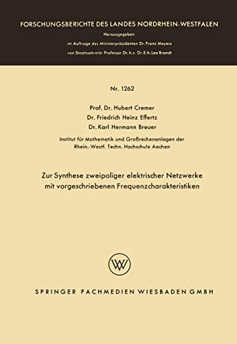 Stock image for Zur Synthese Zweipoliger Elektrischer Netzwerke Mit Vorgeschriebenen Frequenzcharakteristiken for sale by Kennys Bookshop and Art Galleries Ltd.