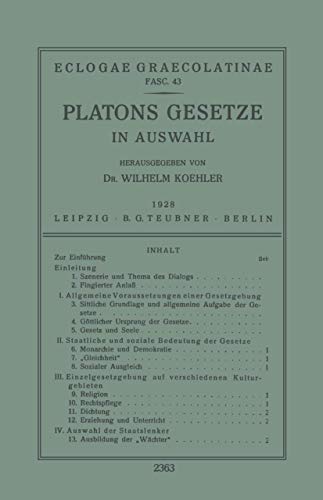 Beispielbild fr Platons Gesetze: In Auswahl zum Verkauf von Blackwell's