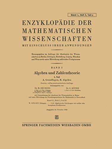 9783663196037: Enzyklopdie der Mathematischen Wissenschaften mit Einschluss Ihrer Anwendungen: Band I: Algebra Und Zahlentheorie (German Edition)