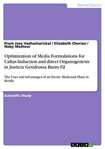 Stock image for Optimization of Media Formulations for Callus Induction and direct Organogenesis in Justicia Gendrussa Burm Fil: The Uses and Advantages of an Exotic Medicinal Plant in Kerala for sale by ALLBOOKS1