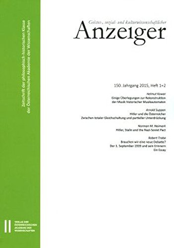 Stock image for Geistes sozial-und kulturwissenschaftlicher Anzeiger 150. Jahrgang, Heft 1+2 2015 for sale by ISD LLC