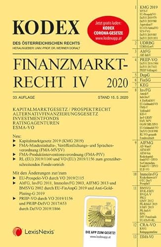 Imagen de archivo de KODEX Finanzmarktrecht Band IV 2020: KMG/InvFG AIFMG/AltFG/RatAG/ESMA a la venta por medimops
