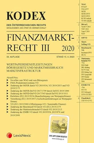 Imagen de archivo de Kodex Finanzmarktrecht Band III 2020: WAG/BrseG/EMIR/MAR/MAD/ESMA-VO a la venta por medimops