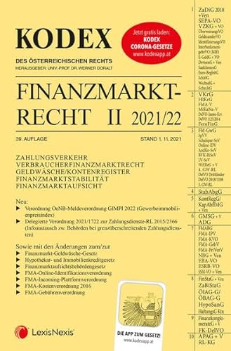 Beispielbild fr KODEX Finanzmarktrecht Band II 2021/22 - inkl. App: ZaDIG/VZKG/VKrG/FM-GwG/GMSG/FMABG zum Verkauf von medimops