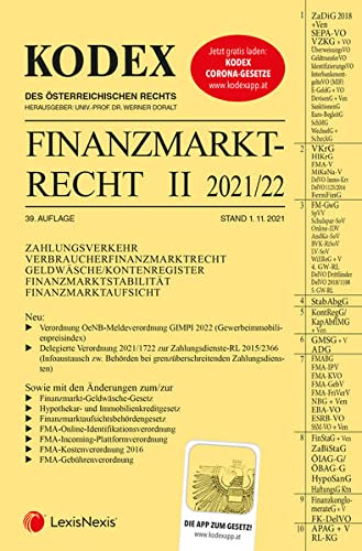 Imagen de archivo de KODEX Finanzmarktrecht Band II 2021/22 - inkl. App: ZaDIG/VZKG/VKrG/FM-GwG/GMSG/FMABG a la venta por medimops