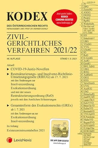 Imagen de archivo de KODEX Zivilgerichtliches Verfahren 2021/22 - inkl. App a la venta por medimops