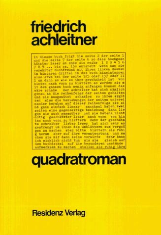 Quadratroman: & andere Quadrat-Sachen : 1 neuer Bildungsroman, 1 neuer Entwicklungsroman etc. etc. etc (German Edition) (9783701709212) by Achleitner, Friedrich