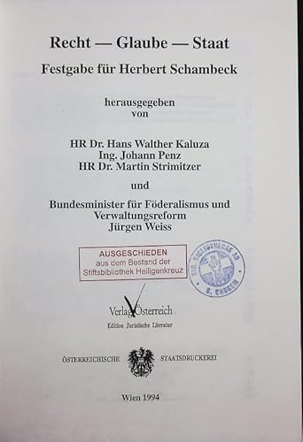 Stock image for Recht - Glaube - Staat. Festgabe fr Herbert Schambeck for sale by medimops