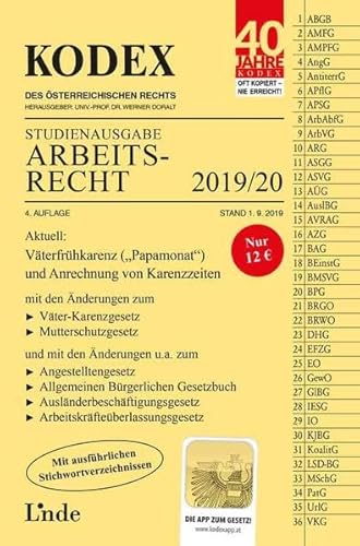 Beispielbild fr KODEX Studienausgabe Arbeitsrecht 2019/20 zum Verkauf von medimops