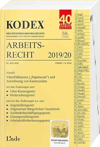 Beispielbild fr KODEX Arbeitsrecht 2019/20 (Kodex des sterreichischen Rechts) zum Verkauf von medimops