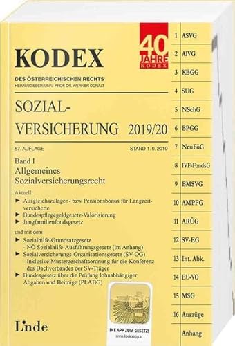 Beispielbild fr KODEX Sozialversicherung 2019/20, Band I (Kodex des sterreichischen Rechts) zum Verkauf von medimops