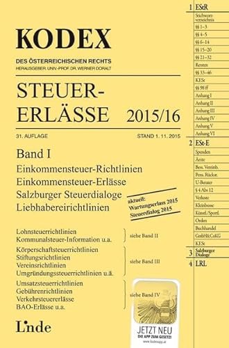9783707332421: KODEX Steuer-Erlsse 2015/16 (f. sterreich). Bd.1